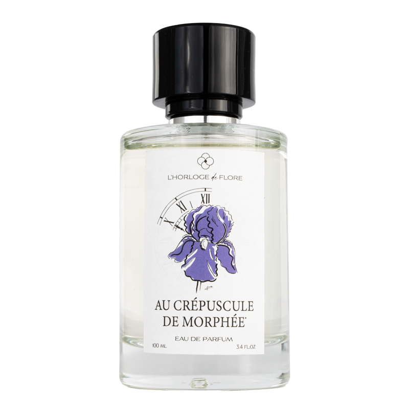 Flacon de 100 ml de l'eau de parfum Au Crépuscule de Morphée, de la collection Les Signatures Créatives de l'Horloge de Flore.